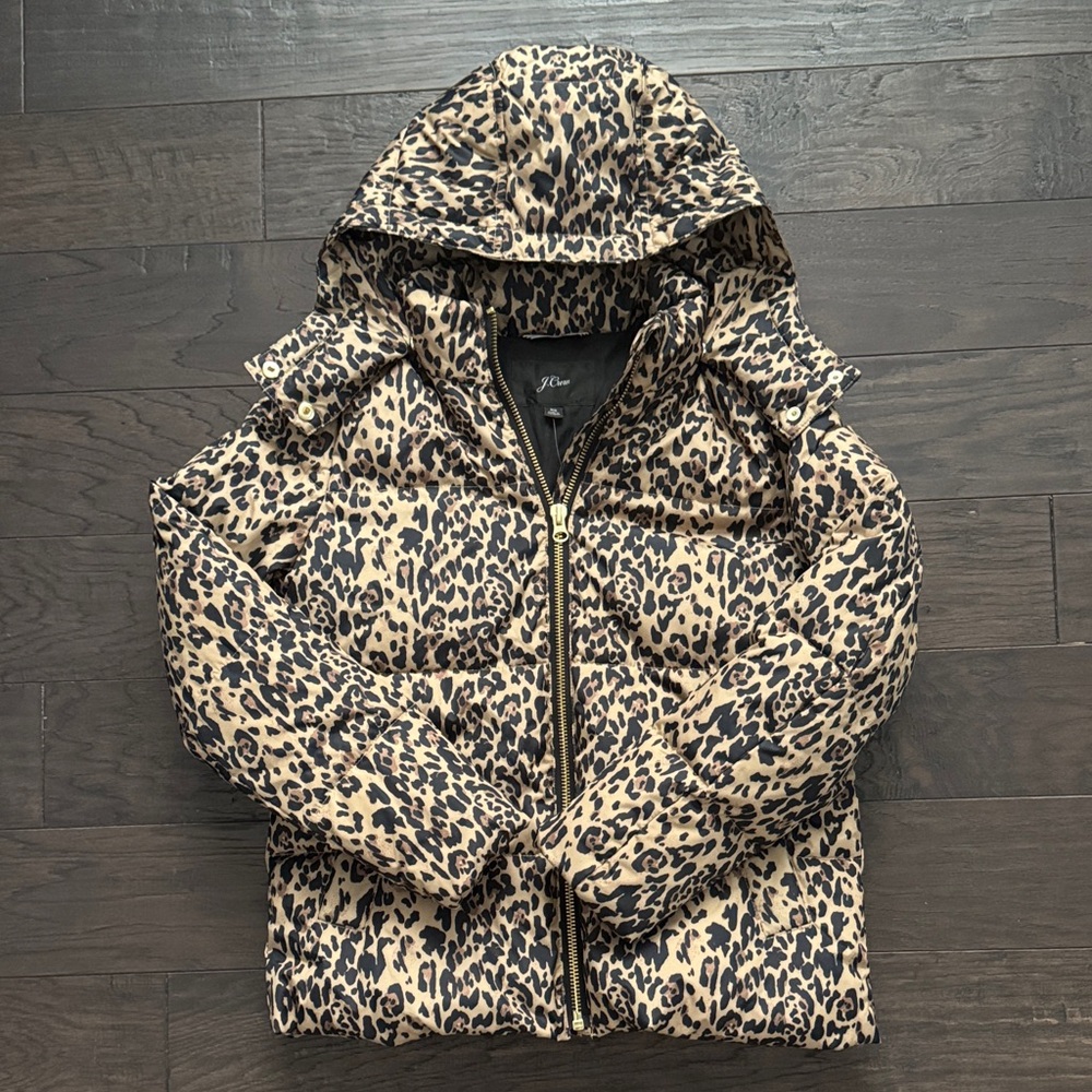 J. Crew Leopard Print Puffer Jacket